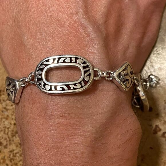 Brighton vintage silver scrolled oval and diamond‎ link bracelet - Picture 4 of 5